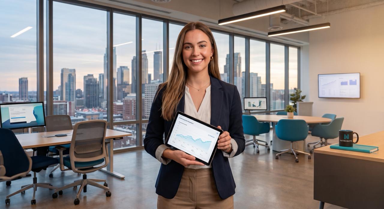 A sales professional reviewing AI-captured engagement analytics on a tablet